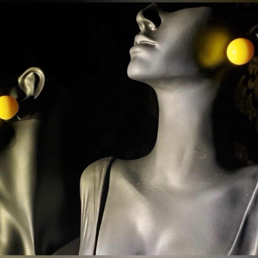 Bold Yellow Ball-Shaped Stud Silver Earrings